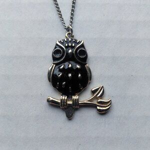 Black Owl Fashion Necklace Costume Jewelry Adjustable Whimsical Woodland Goth